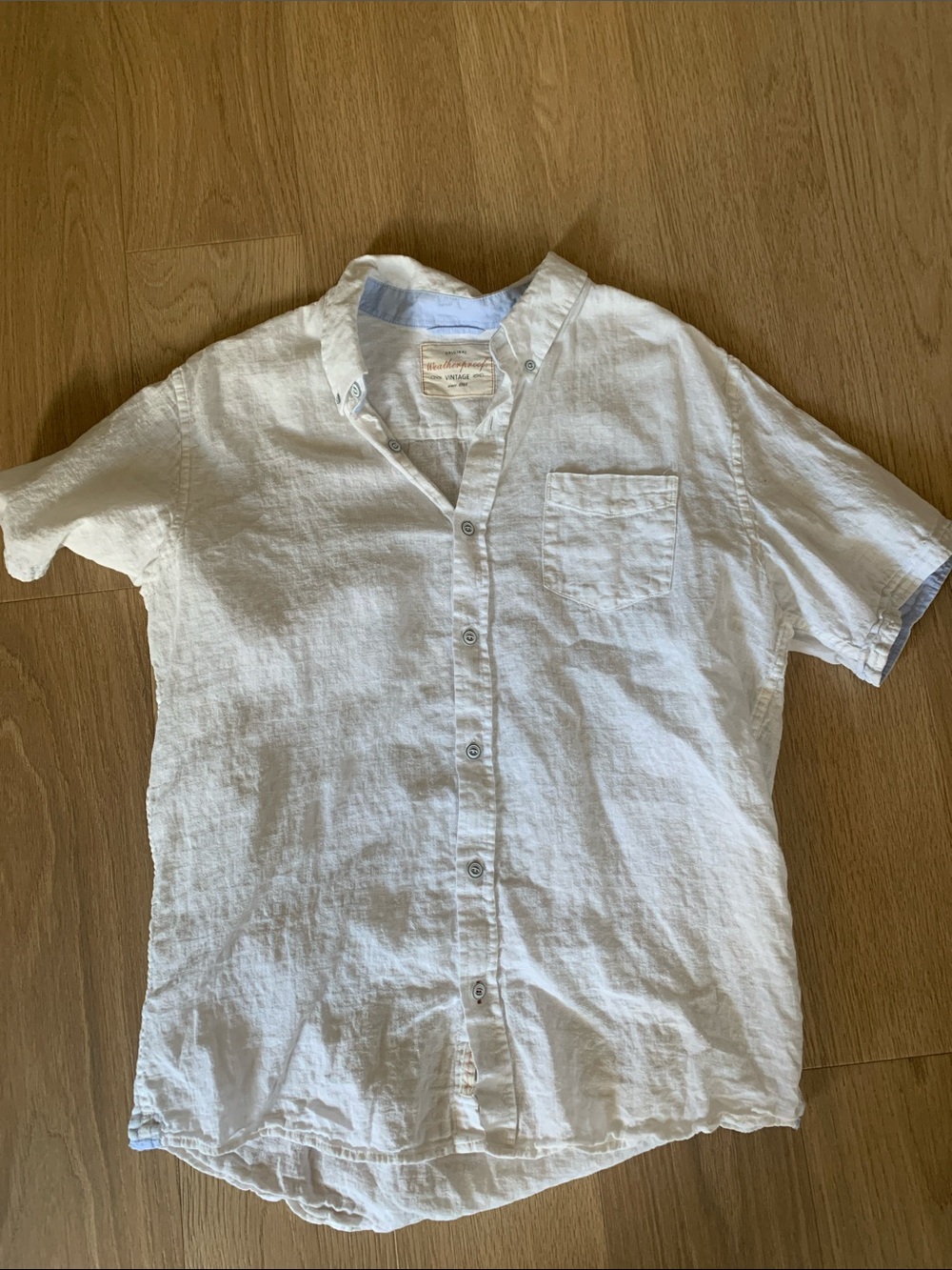 Men's Casual White Short-Sleeve Linen Button-Down Shirt